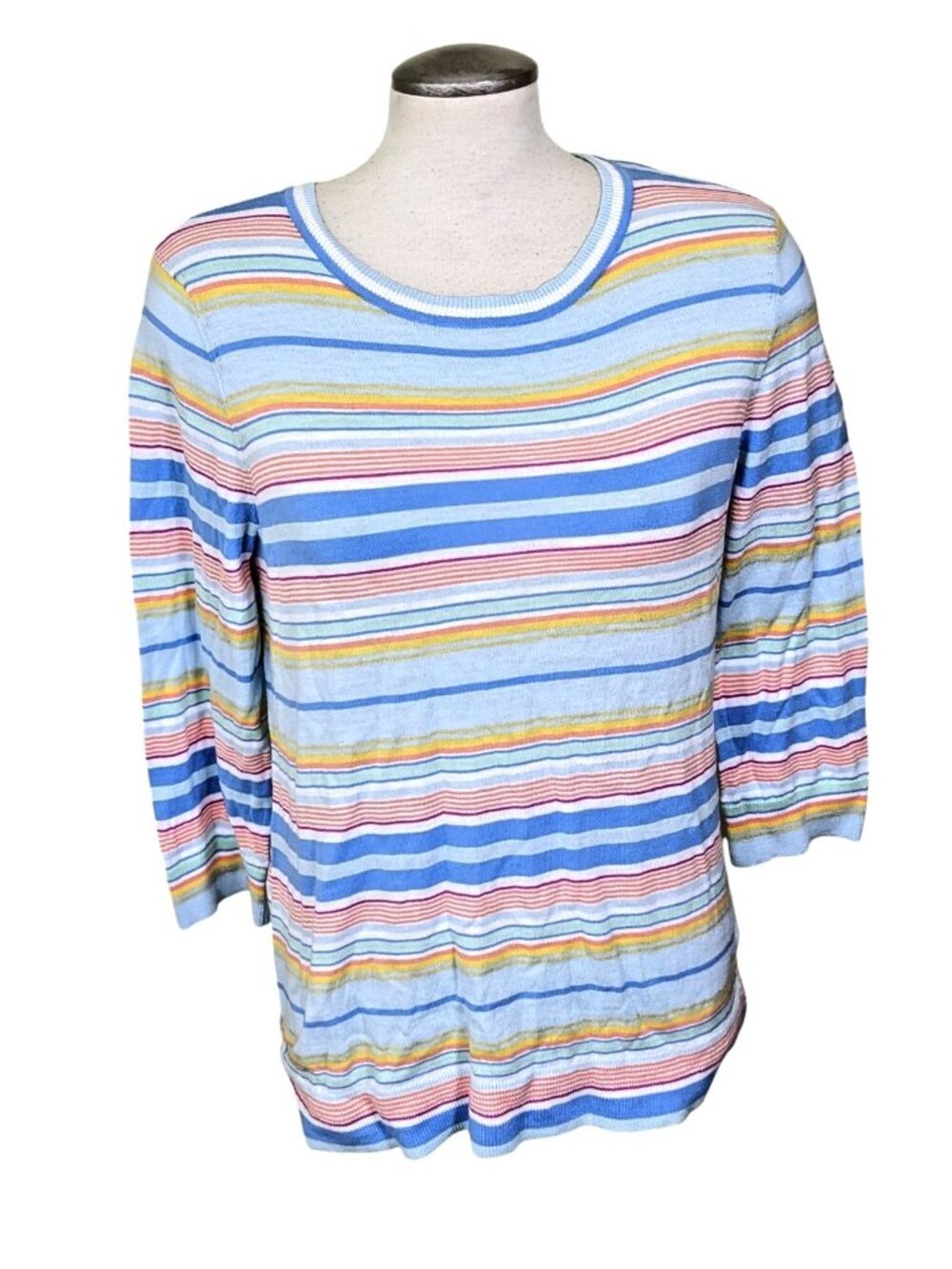 Talbots Knit Sweater Womens M Pastel Striped Cotton Preppy Resort Coastal Beach